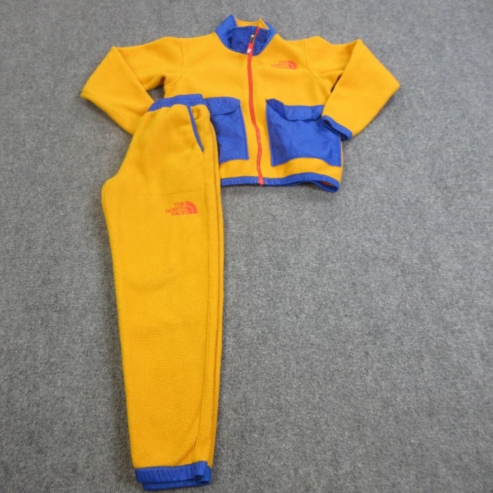 The North Face color block Yellow Fleece Jacket Pant set L